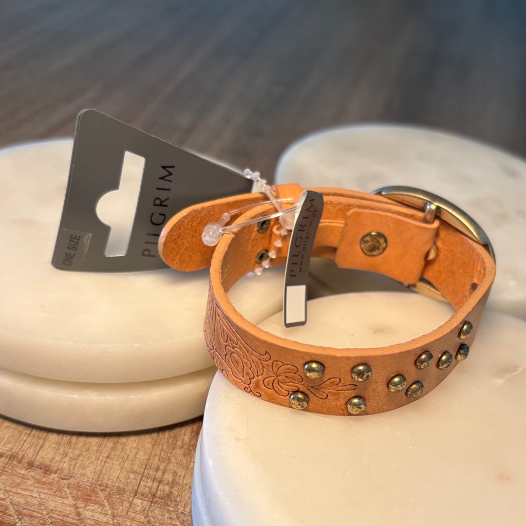 (#70) Pilgrim Tan Leather Studded Bracelet